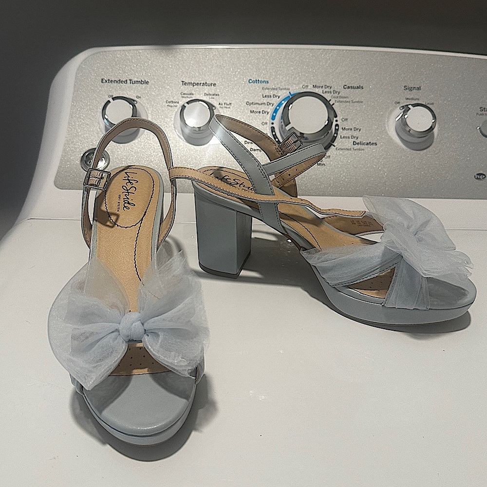 Ice blue bow heels